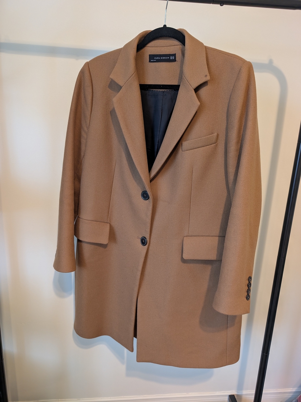 Zara Camel Single-Breasted Wool-Blend Blazer Coat